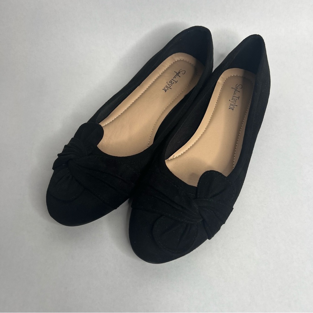Sophia Taylor Bianca Black Faux Suede Flats Bow Womens 9.5M